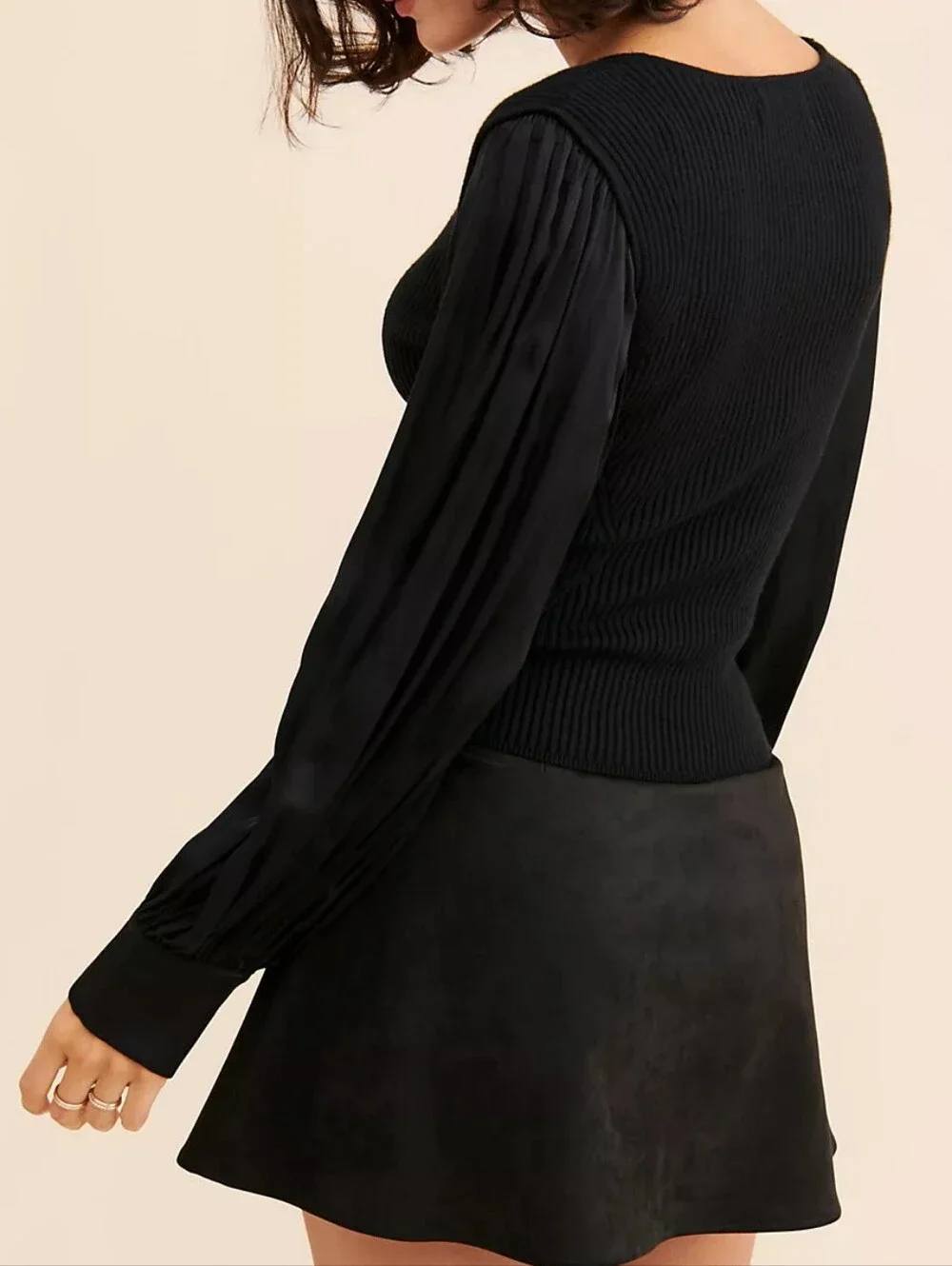Anthropologie Twofer Faux Wrap Sweater Small Black